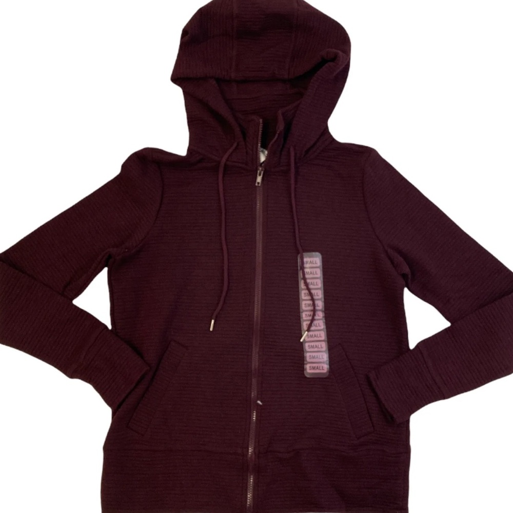 Active Life Ribbed Cotton Blend Full Zip V-neck Hooded Jacket New! - Picture 2 of 11